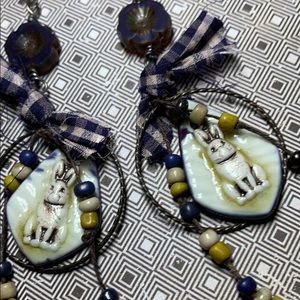 🌺Boho OOAK Ceramic ‘White Rabbit’ earrings
